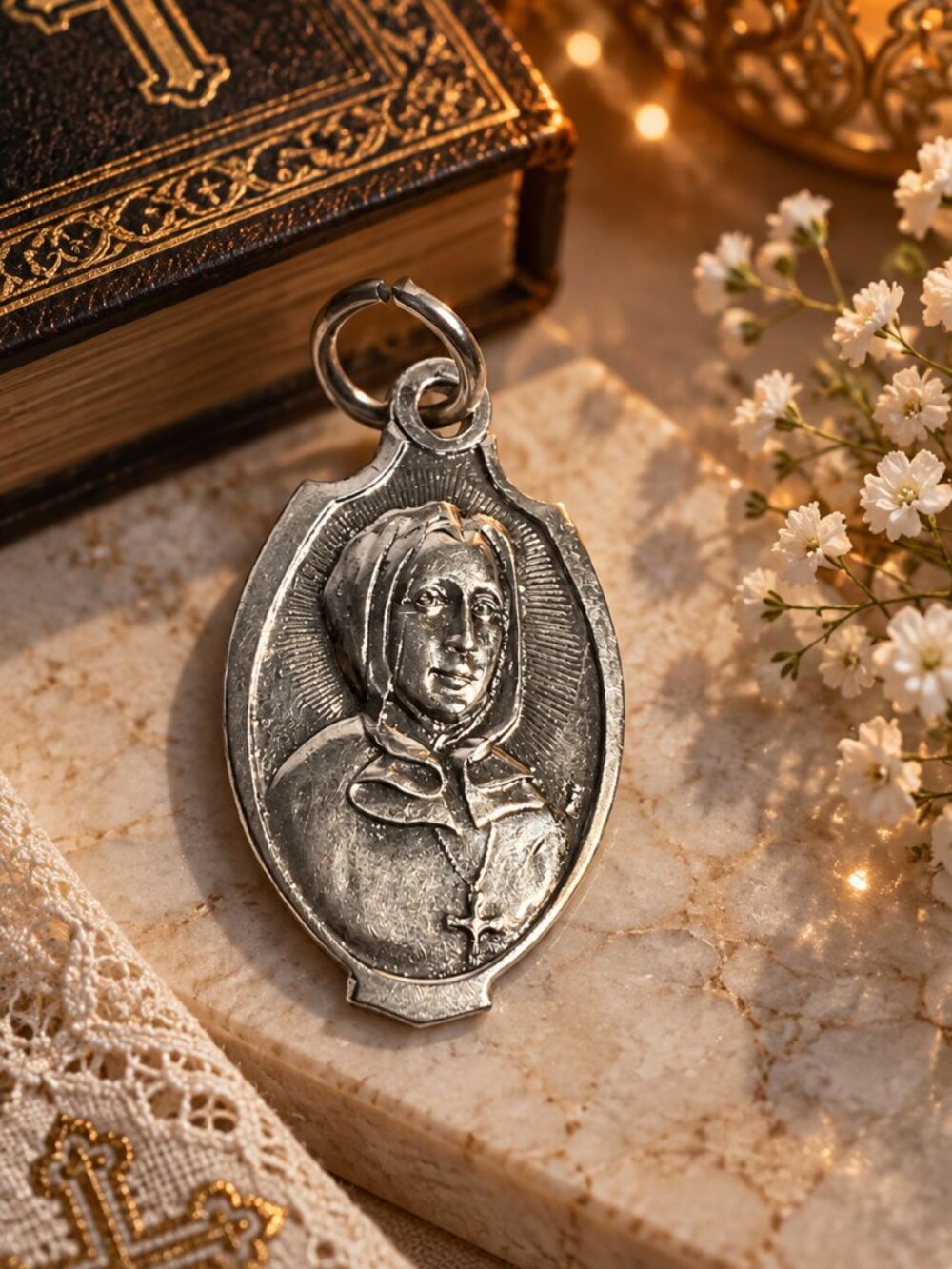 Vintage St. Marguerite d'Youville Religious Relic Medal Pendant Italy